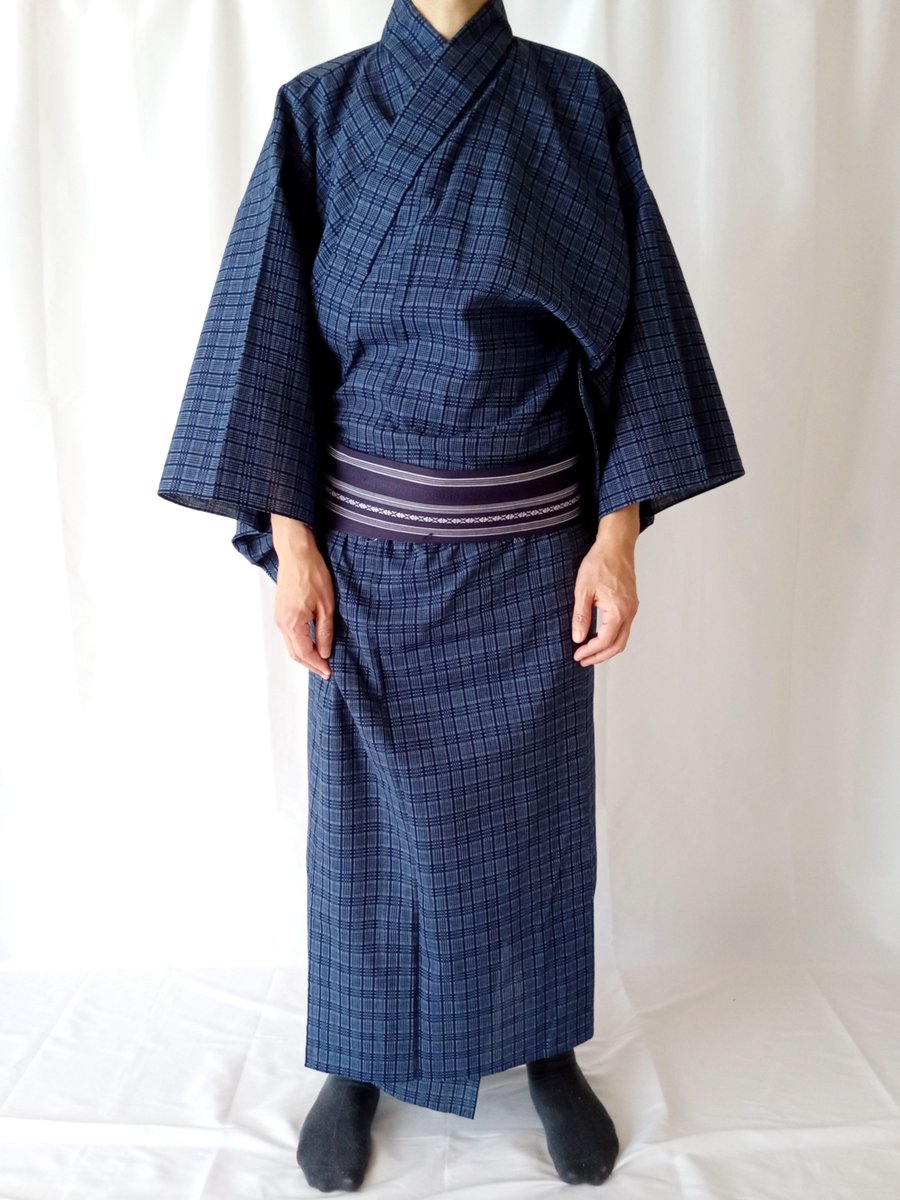 Men's Yukata Kimono, Dark Blue Woven Cotton Summer Kimono, Vintage Japanese Checked Yukata, Dressing Gown, Gift for Him etsy.me/3UQgeNK  #kimono #menswear #summer #Japan #giftforhim #etsyshop #epiconetsy #supportsmallbusiness