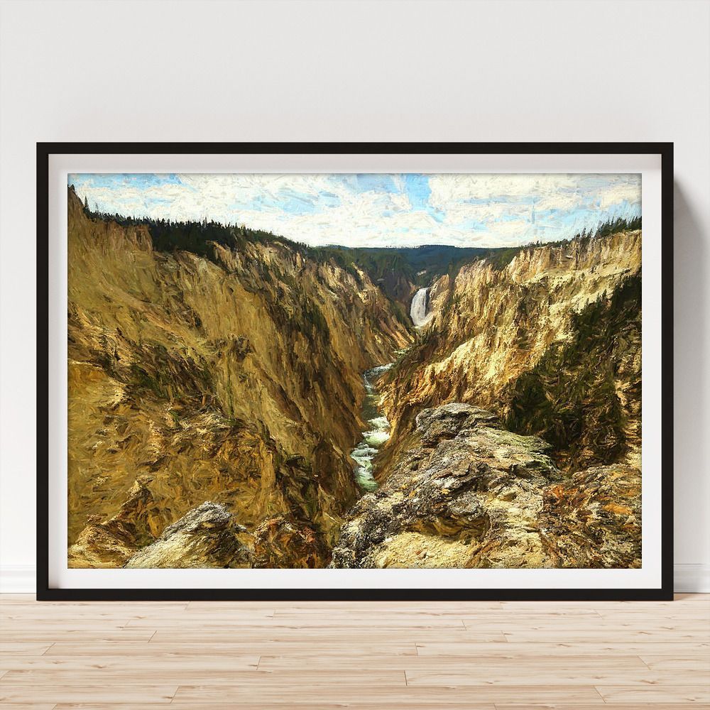 Lower Falls of #Yellowstone Artist Point Painting Framed Print #waterfall #Wyoming #nature #landscape #WallArt #prints for your #home or #office decor #FillThatEmptyWall #BuyIntoArt 
View all print options here ---> buff.ly/4bHMvgO
