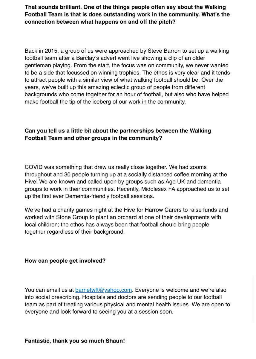 A massive thank you to #BringBackBarnet for highlighting the Barnet Walking Football Team in their fabulous newsletter We are in our 9th year with the Hive Foundation and thank everyone at Barnet Fc for their continued support @Coach_365 @alekscz1 @BFCSA1926
