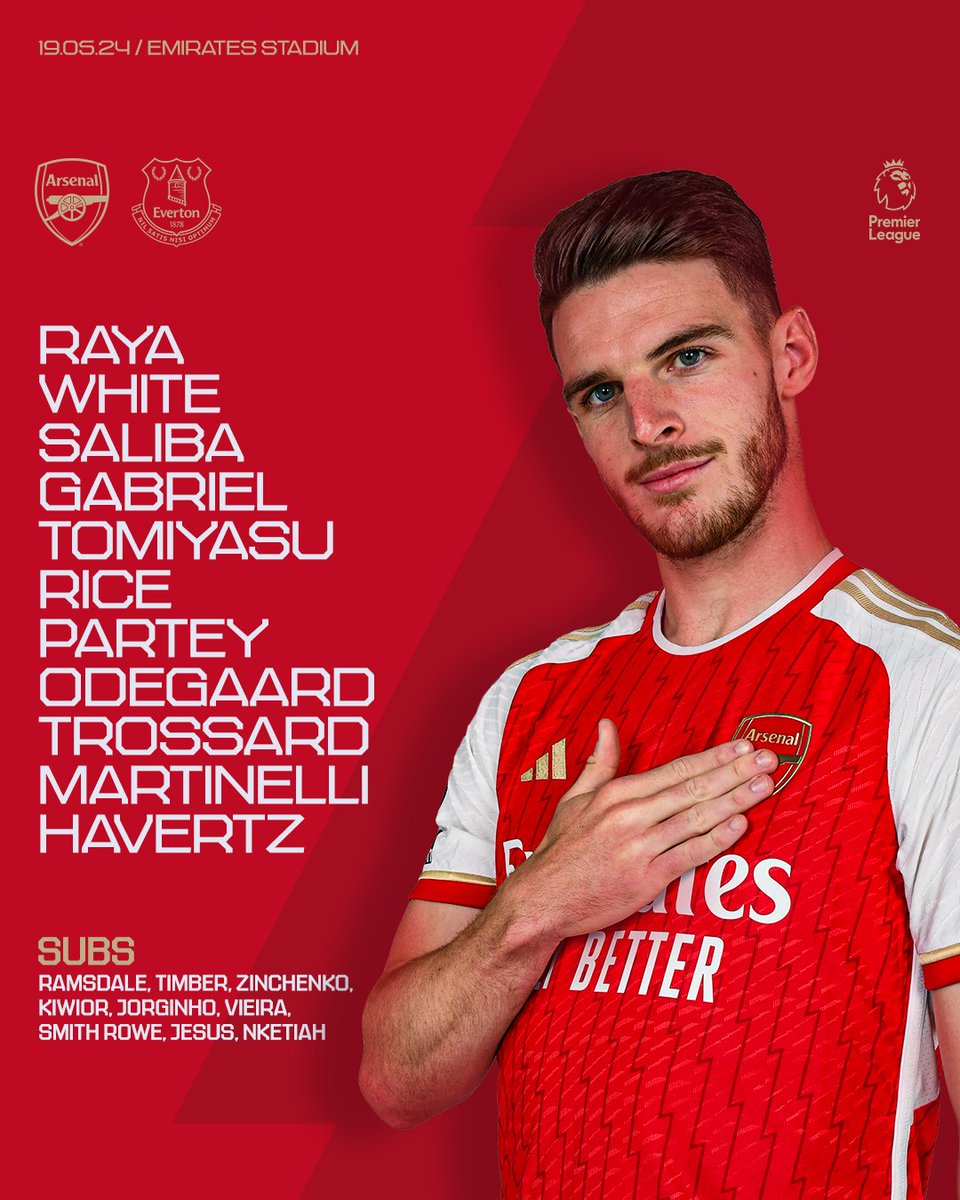 🔴 𝗧𝗘𝗔𝗠𝙉𝙀𝙒𝙎 ⚪️ 🧱 Saliba and Gabriel at the back ⚡️ Martinelli on the wing 🙌 Havertz leads the line Let's give it our all, Gunners ✊