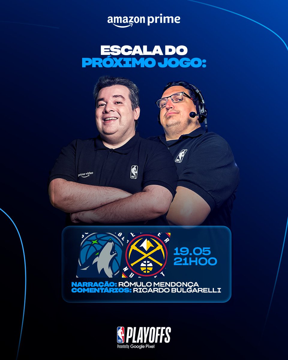 A escala de hoje está digna de confronto épico. É DECISÃO! É jogo 7. É Anthony Edwards x Nikola Jokić. É Minnesota Timberwolves x Denver Nuggets. É Rômulo Mendonça e Ricardo Bulgarelli. VRAAAU ⚔️🏀 #Timberwolves #DenverNuggets #NBAPlayoffs #NBA #NBAnoPrimeVideo