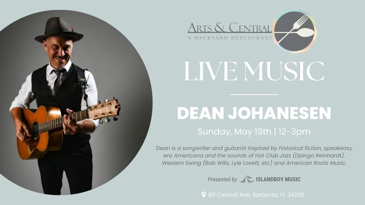 Brunch gig Arts & Central in SRQ 12-3pm. Do you prefer a Bloody Mary, Mimosa or another kind of beverage for a Sunday sit down? #deanjohanesen #circusswing #americanrootsmusic #westernswing 
#hotclubjazz #matonguitars #livemusic #originalmusic #sarasota #swingonby #artsandcentral