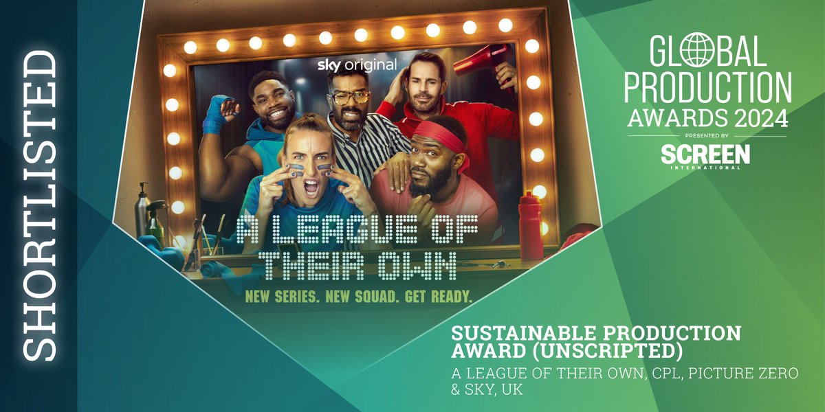 Shortlisted for the Sustainable Production Award (Unscripted) is: A League of Their Own <a href="/ALOTO/">A League of Their Own</a> (UK) - <a href="/CPLProductions/">CPL Productions</a>, <a href="/picture_zero/">PictureZero 🌎🎥📺</a> &amp; <a href="/SkyTV/">Sky TV</a> bit.ly/GPAShortlist24 #ScreenGPA24