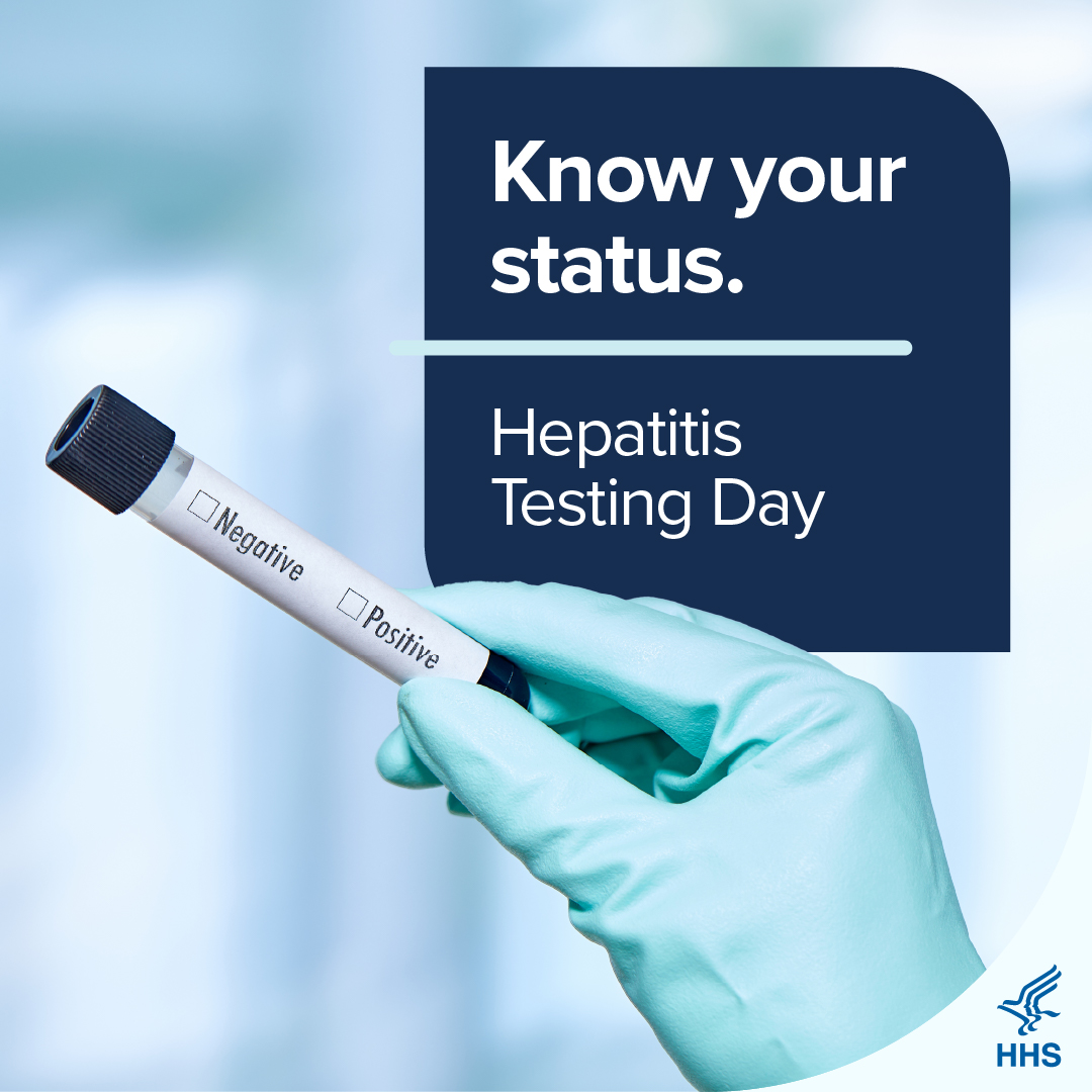 Today is #HepatitisTestingDay. Millions of Americans have chronic viral hepatitis, and most do not know they have it. @CDCgov recommends that all adults get screened at least once in their lifetime for hepatitis B and hepatitis C. 

Learn more at bit.ly/3wrX7kS.