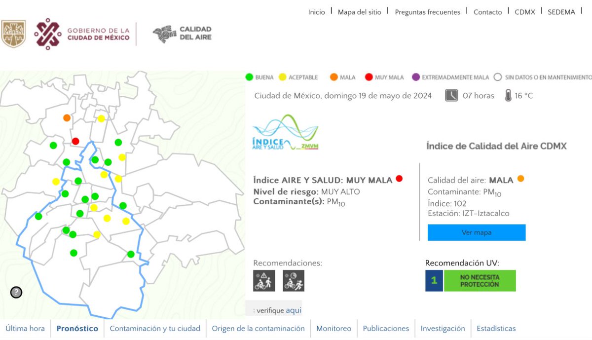 Esta mañana el aire es limpio en el Valle de México, una sola estación marca calidad muy mala, y esa es la “razón” para mantener la contingencia justamente hoy