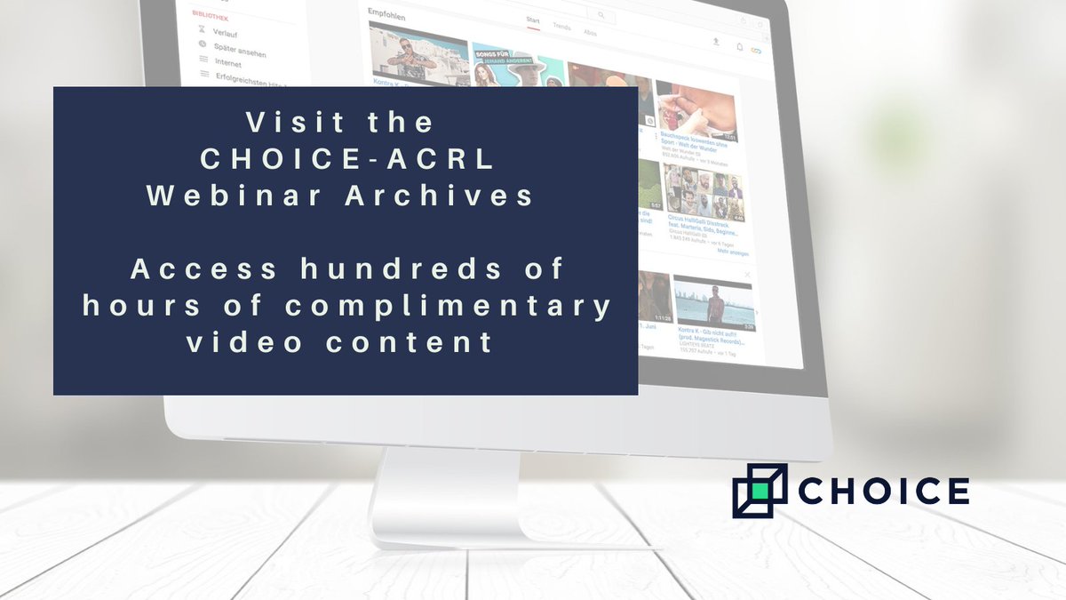 #ChoiceACRLWebinars are great to watch live, but did you know you can view past recordings on demand? Peruse hundreds of our recorded webinars (all complimentary) online at your convenience ow.ly/H84a50Inah2 #Academic #ProfessionalDevelopment #onlinelearning #libraries
