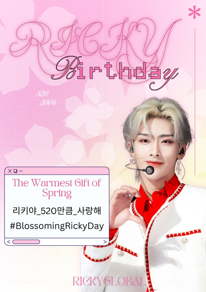 [📢]— HASHTAG PARTY One more hour until Ricky officially turns 20. Let's celebrate and drop the tags below! ~🤍 The Warmest Gift of Spring #리키야_520만큼_사랑해 #BlossomingRickyDay