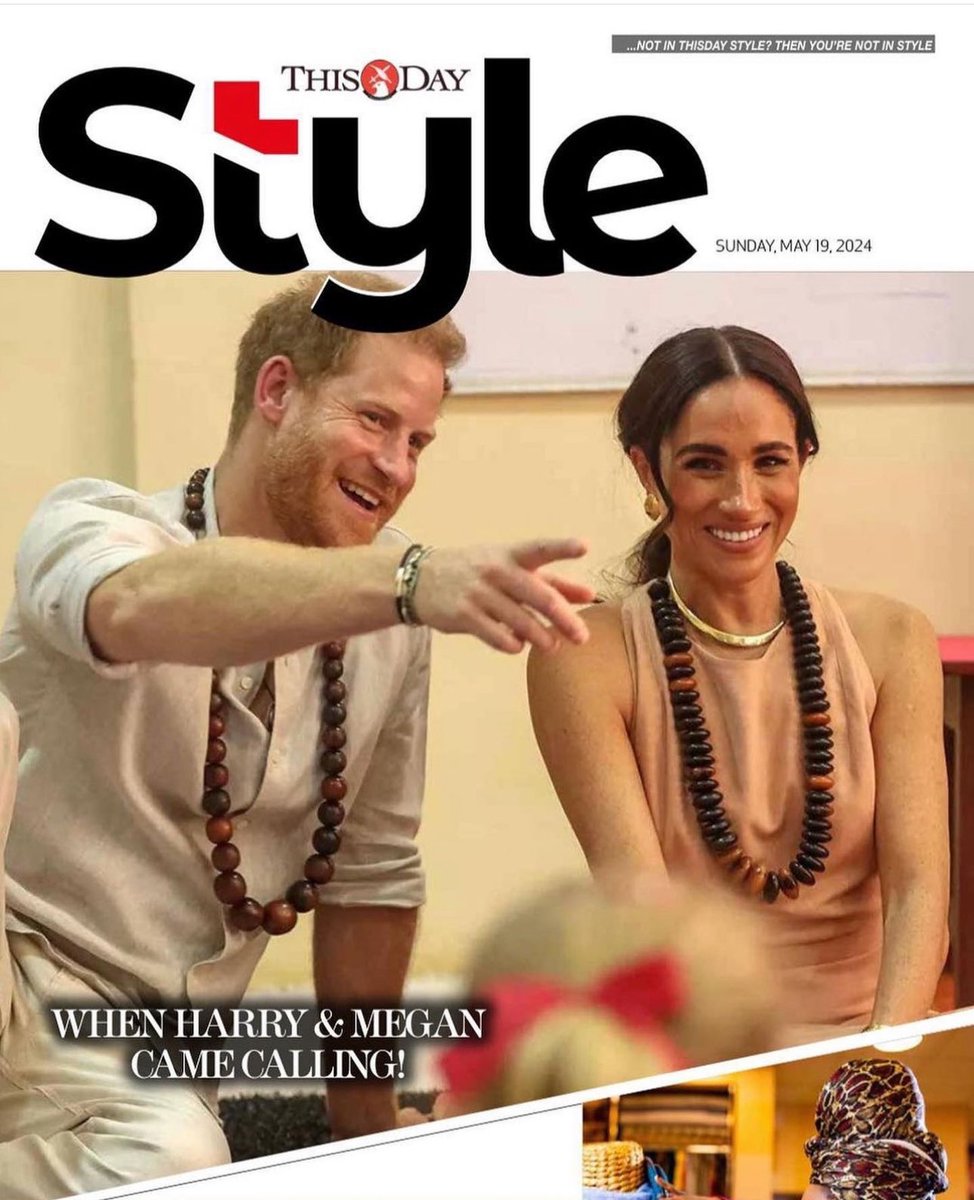 Prince Harry and Meghan featured on the cover of Nigerian style mag, ThisDay Style on their 6th anniversary. “The visit left a lasting impression, becoming a cherished memory that countless Nigerians eagerly anticipate reliving in their lifetime.” #Sussexes6thAnniversary
