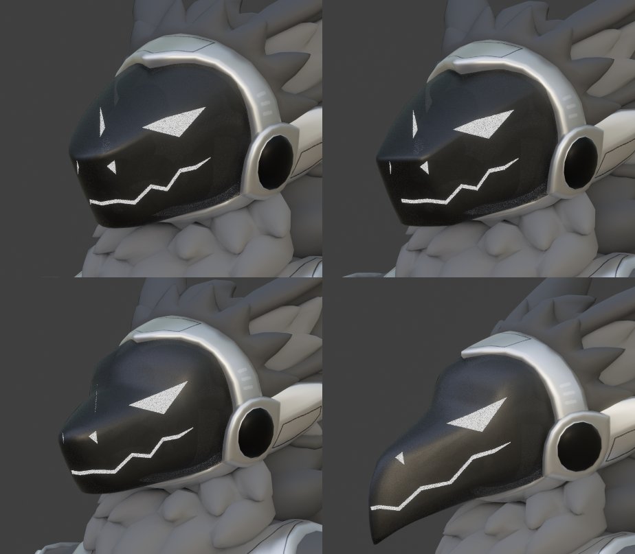 DrakiousDerg's tweet image. upcoming proot vrc avatar highlights: 

- 8 visor shapes 
- one mouth opening visor (with the previous 8 shapes)
- All armor is toggleable
- Feminine, Chonky, and Thinner bodyshapes
- OG protogen claw hands are toggleable
-  4 ears by default, can become just 2