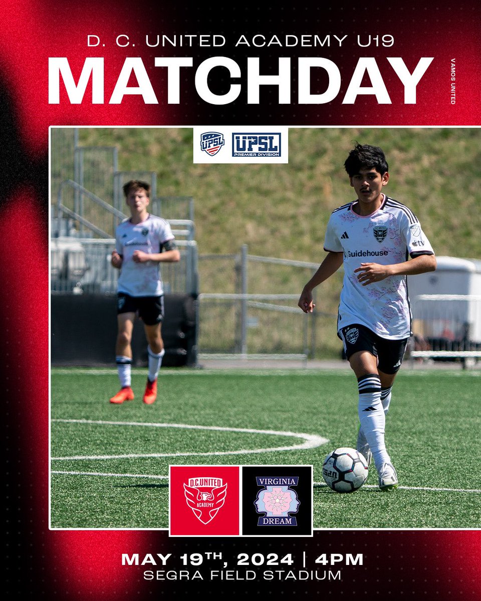 🦅 𝗠𝗔𝗧𝗖𝗛𝗗𝗔𝗬! The U19 lads are 🔙 in action! ⚫️🔴 🆚 @virginiadreamfc 🏟️ Segra Field 🕙 4PM #DCUYouth | #VamosUnited