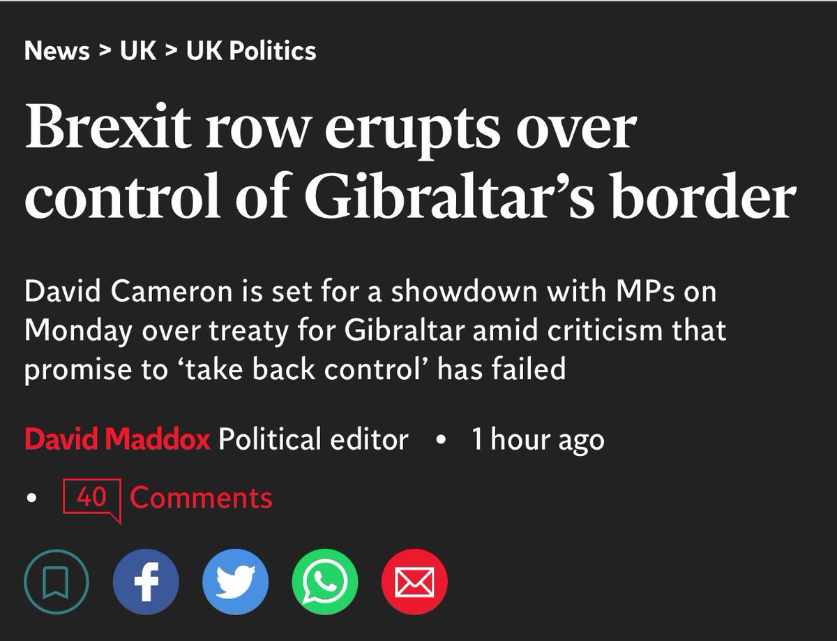 The brexiteers are losing their sh*t again over Brexit reality stealing sovereignty in Gibraltar, something remainers endlessly pointed out. 

DUP @eastantrimmp said, “Brexit was supposed to be about taking back control. It is proving to be the opposite.”

He’s right to blame