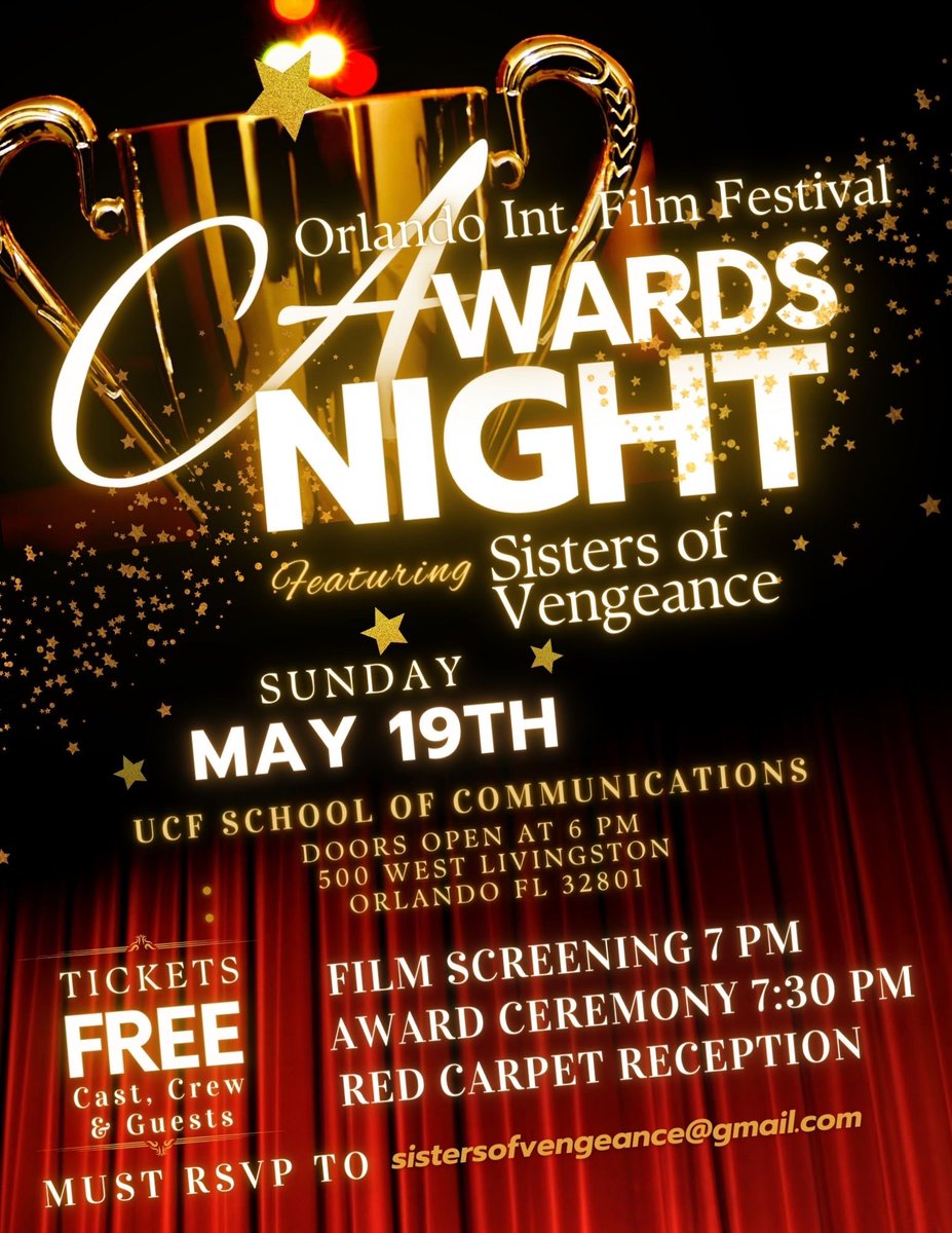 #RSVP at sistersofvengeance@gmail.com >> You are invited to join us as #SistersofVengeance is honored as the closing film of the 2024 #OrlandoInternationalFilmFestival at #UCF #Downtown #Orlando #TODAY, 7PM!

#universityofcentralflorida
#filmfestival
#movie
#film
#florida
#fyp