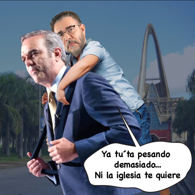 Team_KeylaReyna's tweet photo. @madisonLuisa @volvamospalante @ruthdotel @ColorVisionC9 @ZOLFM1065 @estonoesradioTW @LeonelFernandez Esta caricatura debe reflejar el sentimiento interno de #luisabinader, llevando a cuesta a todos sus malechores del #PRM_Oficial, ni hablar del bufon #MorenoGuillermo. 

Eso es como estar sobre un puente colgante, a punto de caer #Sevan todos en fila a la Victoria.

#Vota3 https://t.co/TwCPSsRo3e