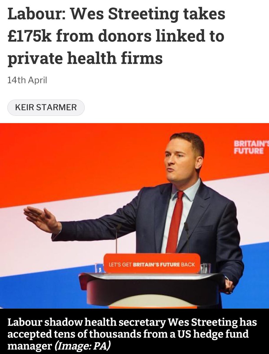 'Labour shadow health secretary Wes Streeting has continued to accept tens of thousands of pounds from donors with links to private healthcare while advocating for the NHS to pay private firms for use of their resources' thenational.scot/news/24250557.…