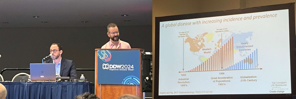 Harry Sokol (left), Associate Editor of Gastroenterology, moderates a #DDW2024 session on how the #microbiome determines the impact of nutritional interventions in #GI disorders. W/ figure from @gilkaplan article: ow.ly/O0LI50RMfHh #nutrition @h_sokol @AmerGastroAssn