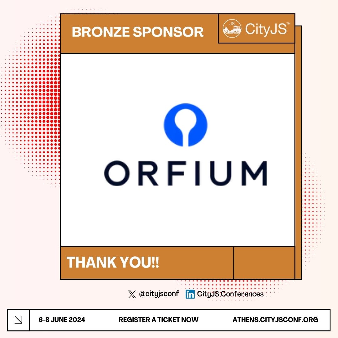 We would like to thank @OrfiumMusic for being our #Bronze sponsors for #CityJSAthens Music, data, rights. Managed right. Find, use, track and monetize music content across all channels. Find out more about our sponsor orfium.com