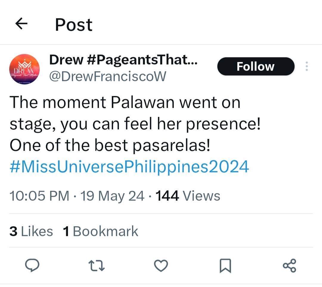 Dainsleif_10's tweet photo. Dark horse alert! Miss Universe Philippines Palawan, Raven Doctor wowed the audience.
#MissUniversePhilippines #MUPH #Preliminary #MissUniversePhilippines2024 #MUPH2024 #RavenDoctor
-ctto https://t.co/xR2S5r4G5K