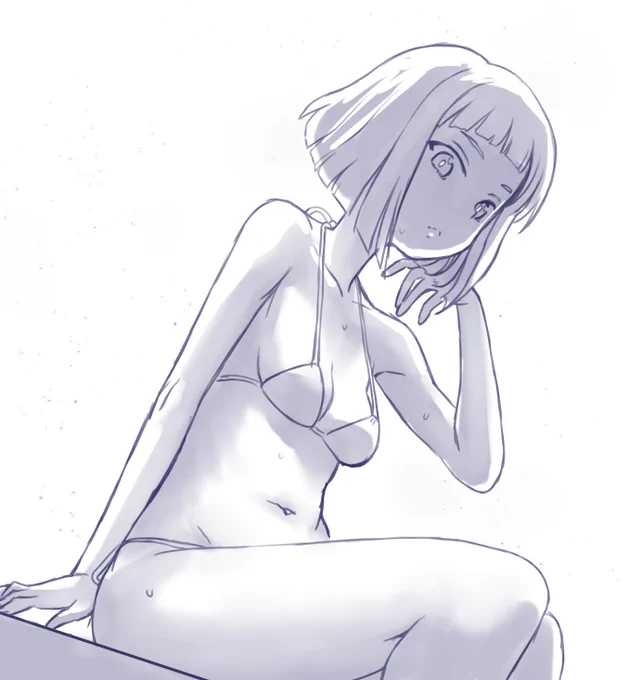 #週末ガルパンお絵描き120分一本勝負20240519金ビキニ西原ちゃん描きました色ないのでイメージですが… 