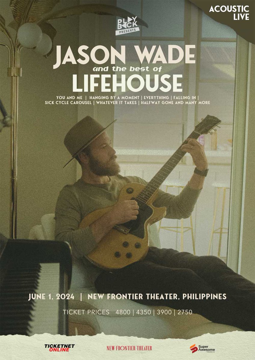 Brace yourselves for an unforgettable night as the legendary Jason Wade of Lifehouse takes center stage this June 1, 2024 in an intimate acoustic concert, featuring the best of Lifehouse’s chart-topping hits. Read more at philippineconcerts.com/news/an-evenin…