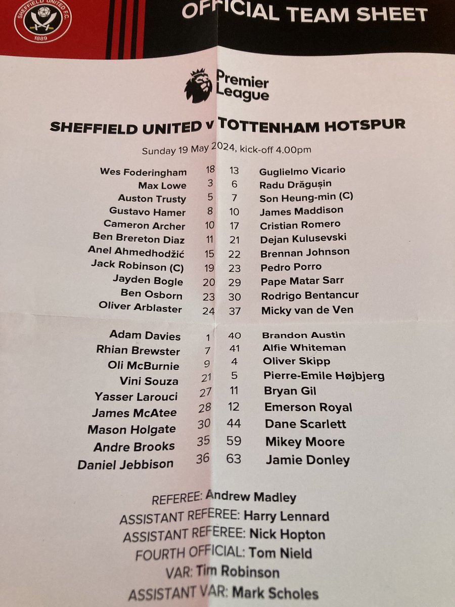 Teams from Bramall Lane ⚽️ Kulusevski in one change for Spurs ⚽️ three changes for Blades - Lowe, Osborn & Ahmedhodzic return Follow final round of PL games ⁦@MailSport⁩