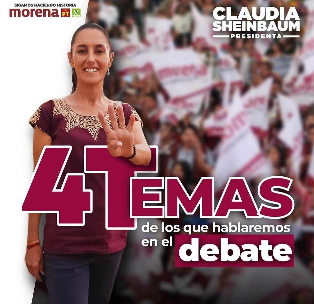 #TercerDebatePresidencial Desde todos los rincones de la patria vamos a acompañar a nuestra próxima presidenta de México 🇲🇽 @Claudiashein #HoyGanaClaudia 🟣 Sigue el debate en vivo, 20 horas, a través de youtube.com/live/I7Xk47gz5…