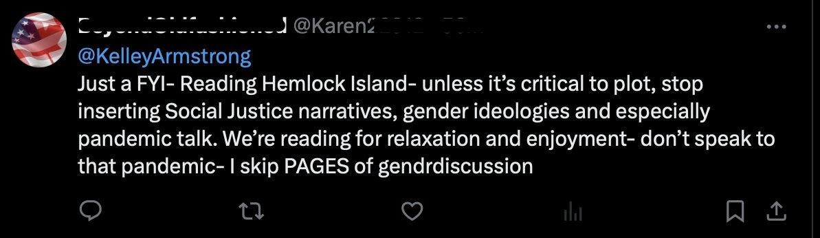 Just an FYI, Karen....Nope. For the curious… The only “gender ideology” I recall is a teen being asked her pronouns. The novel is set post-pandemic and deals with the grief of things lost. Not sure what the SJ ref is. Probably just that it's a typical KA book ;)