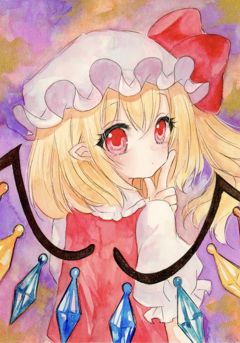 flandre scarlet 1girl solo looking at viewer shirt blonde hair red eyes hat  illustration images