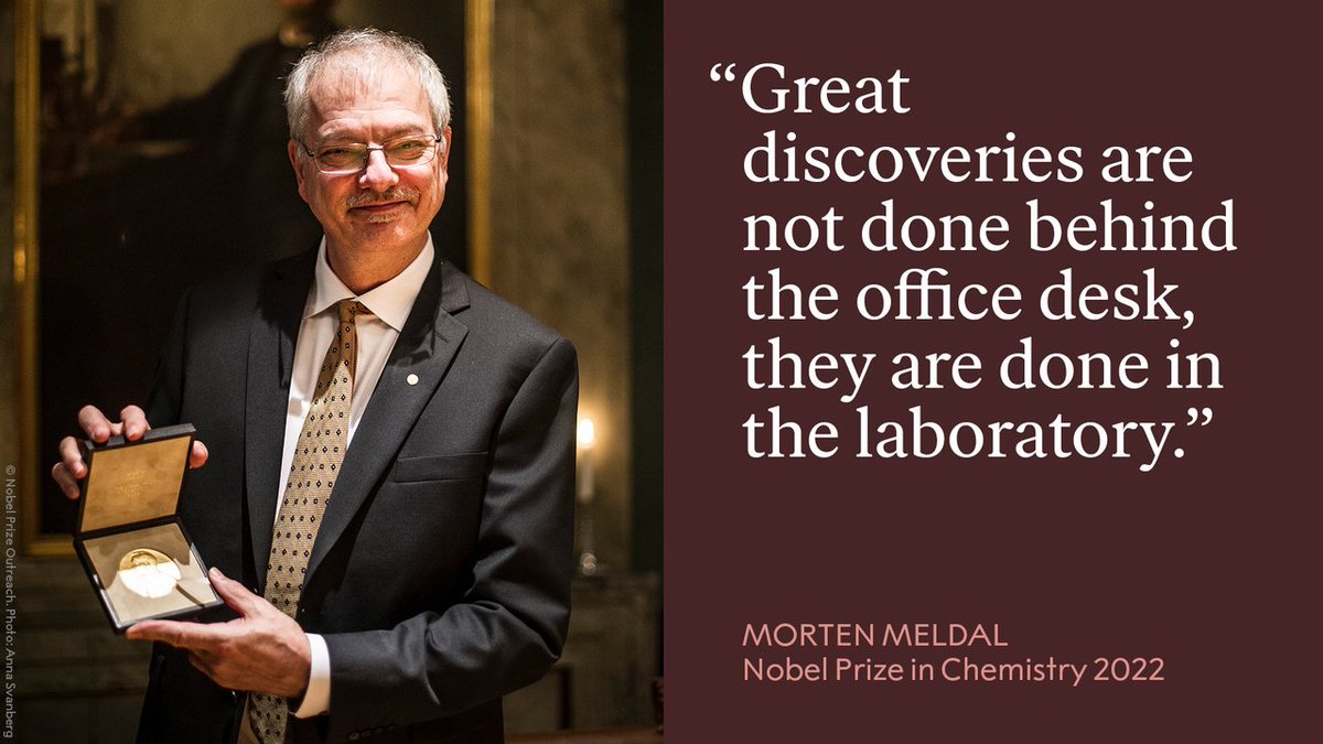 “Great discoveries are not done behind the office desk, they are done in the laboratory.” Chemist Morten Meldal on discoveries and how to make a great discovery. What discovery do you dream of making? #NobelPrize