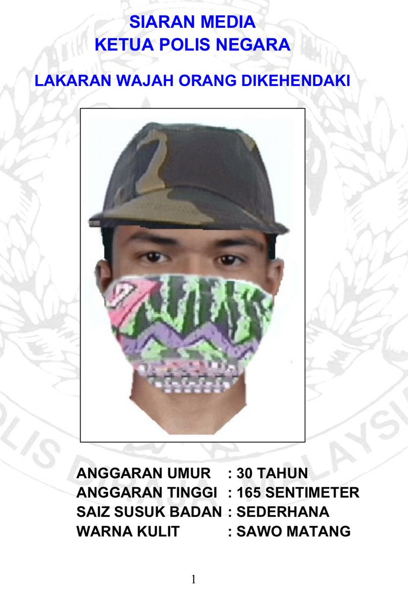 Lakaran wajah suspek dikehendaki bagi kes simbah asid ke atas pemain bola sepak Selangor FC, Faisal Halim.

Orang ramai ada maklumat boleh terus hubungi Inspektor M.Jagachandran di talian 012-6848166 / 03-2266 6071 (Bukit Aman).

Sebarkan.