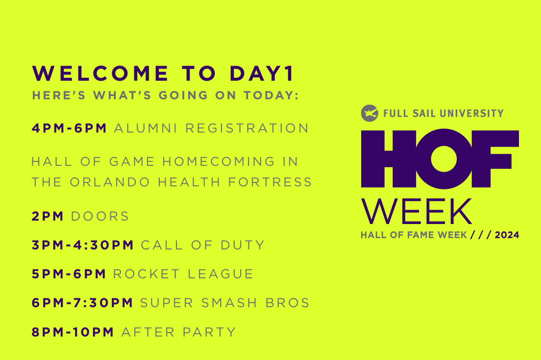 Hall of Fame Week has officially begun 🤩🥳 Join today's events in person at the Orlando Health Fortress OR watch all the action online. Make sure you download the Hall of Fame app to build your schedule for the week. Use #FullSailHOF in your posts this week to get featured ✈️🧡