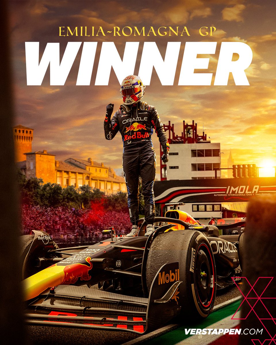 VerstappenCOM's tweet photo. YES!! Max wins and is back on TOP! 🥇🏆 His third consecutive win at the #ImolaGP 🇮🇹 https://t.co/xPcNJ7huYj