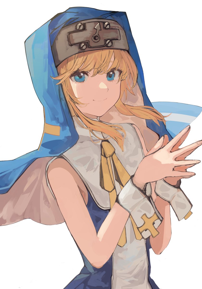 bridget (guilty gear) solo looking at viewer smile blue eyes simple background blonde hair white background  illustration images