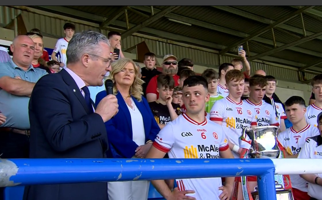 Jarlath Burns: “There's an empty seat in O’Moore Park that should be taken up by his brother John but unfortunately the A5, a graveyard to Gaels in Tyrone and beyond, has claimed another life. It's a testimony to your resilience that you are here today leading this team out."