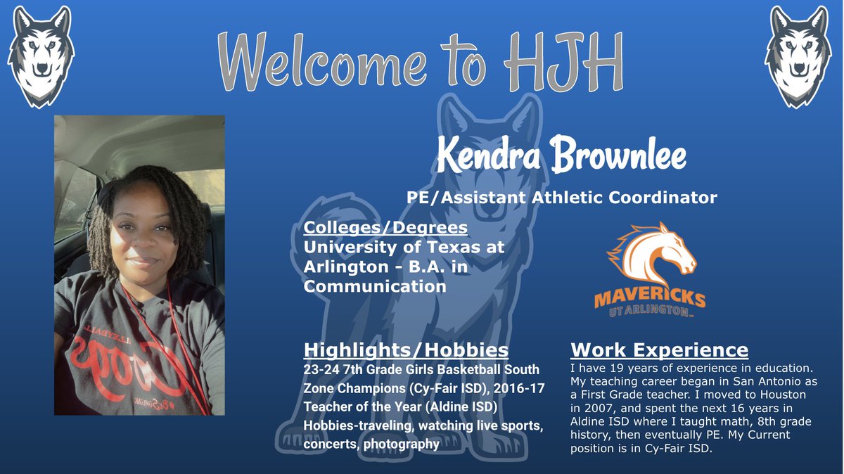 Meet our new PE Coach & Asst. Athletic Coordinator, Coach Brownlee!! We are excited to have her at HJH leading our student-athletes! @HJH_Athletics 🐾