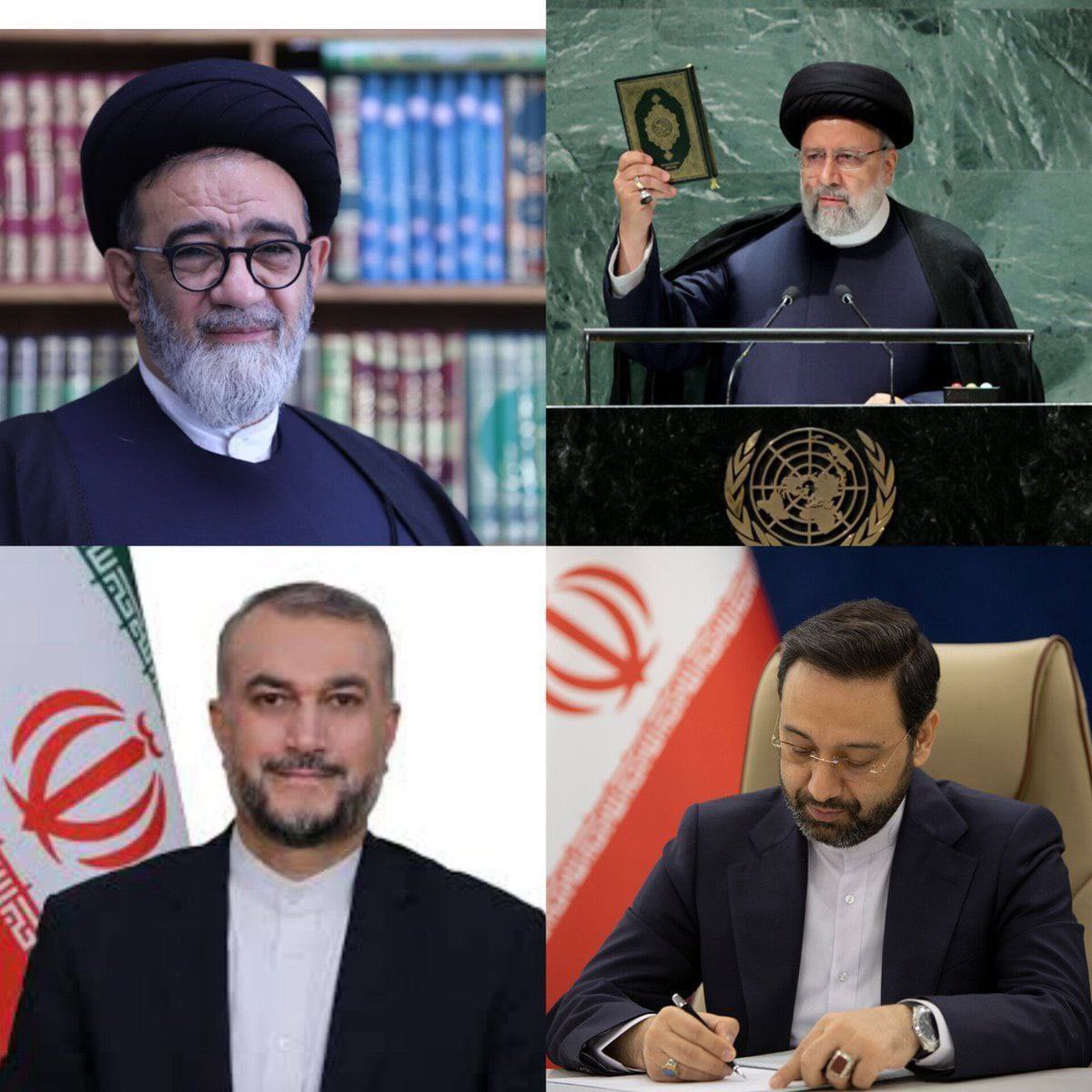 The terrorists in the chopper that went down today: rescue teams still trying to reach them according to some reports. Mohammed Ali Ale-Hashem, Khamenei's representative for East Azerbaijan Province and a member of the Assembly of Experts, President Raisi, FM Amir-Abdollahian,