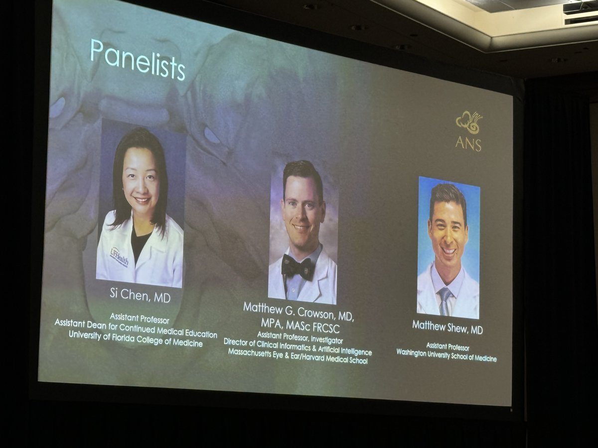 The panel on role of AI-powered tools in neurotology led by Dr. Si Chen <a href="/UF_ENT/">UF ENT</a> and joined by Dr. Shew @WUSTL_ENT and
Dr. Crowson <a href="/MassEyeAndEar/">Mass Eye and Ear</a>. #ANS #ANSneurotology #2024COSM 
<a href="/__COSM/">COSM</a>
