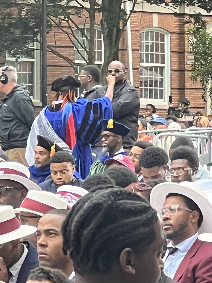No outbursts yet amid @potus’ commencement address here at Morehouse, but one faculty member appears to be demonstrating.