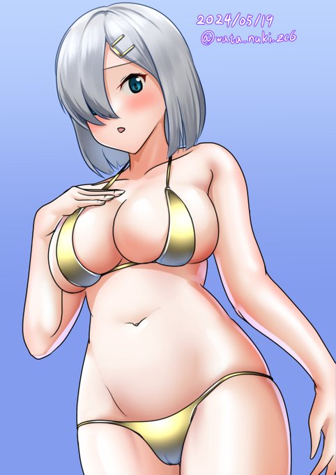 #艦これ版深夜の真剣お絵描き60分一本勝負 
#艦これ版真剣お絵描き60分一本勝負_20240519 
金ビキニ浜風 