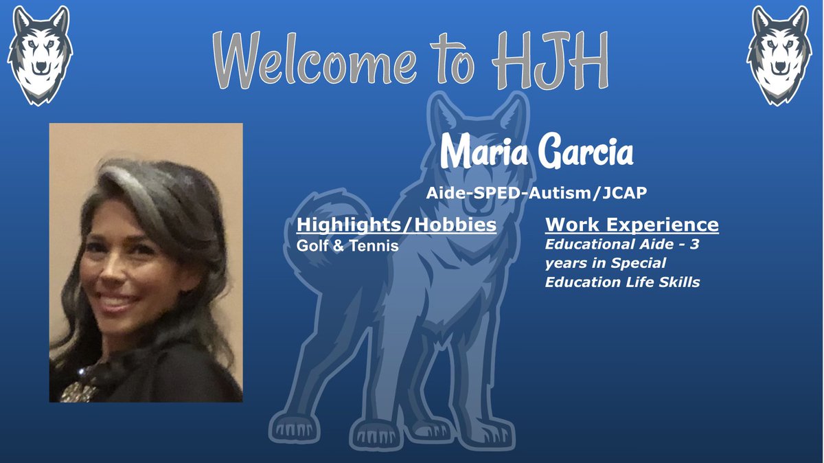 Meet Ms. Garcia! She will be assisting in a new special education program at HJH! Welcome to our PACK!! 🐾