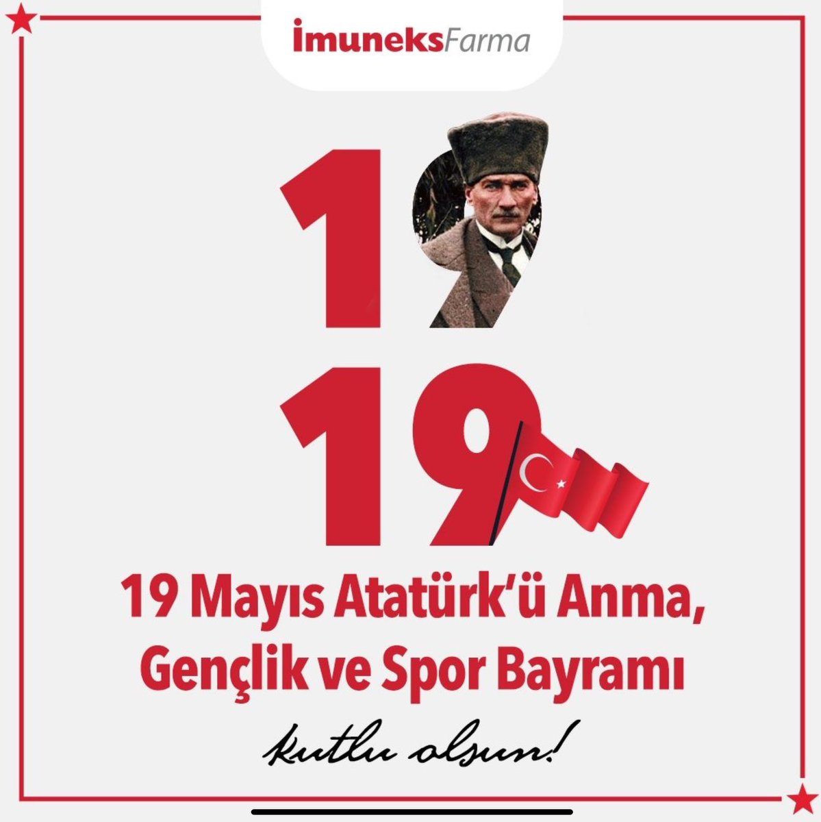 19 Mayıs 1919’da Bandırma Vapuru’nun Samsun’a çıkışıyla kurtuluş mücadelesi başladı!

19 Mayıs Atatürk’ü Anma, Gençlik ve Spor Bayramımız kutlu olsun! 🇹🇷 #19Mayıs #imuneksfarma