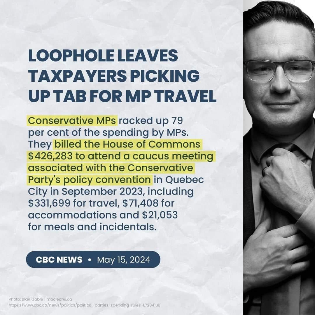 Hey Canada‼️
Just remember when @PierrePoilievre & his CON minions use the phrase “Can’t afford Trudeau”, who has spent 79% of ALL MP travel expenditures.
HINT: It’s NOT @JustinTrudeau & the Liberals.
#cdnpoli #cdnpolitics #PierrePoilievreIsLyingToYou