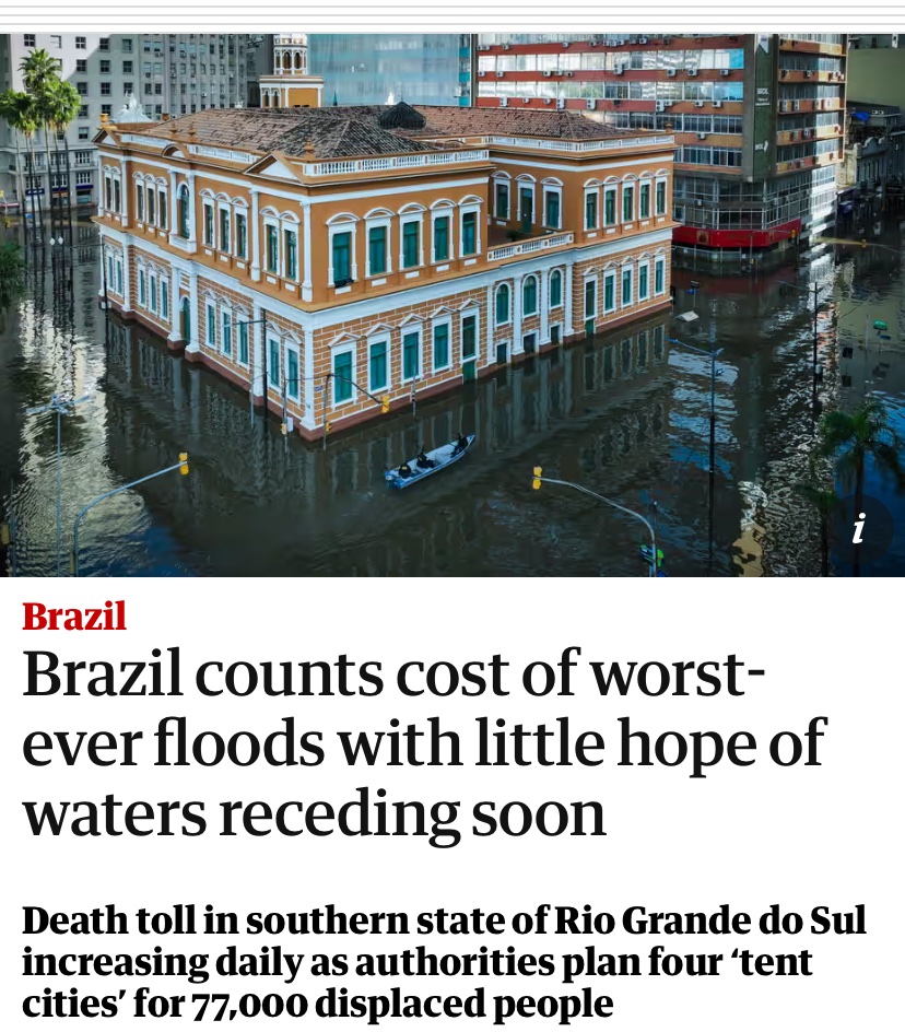 another place forever changed by climate extremes - coming soon for all of us “Practically everyone has been affected in some way: physically, materially, or psychologically. [Rio Grande do Sul] can no longer return to what it was before.” theguardian.com/world/article/…
