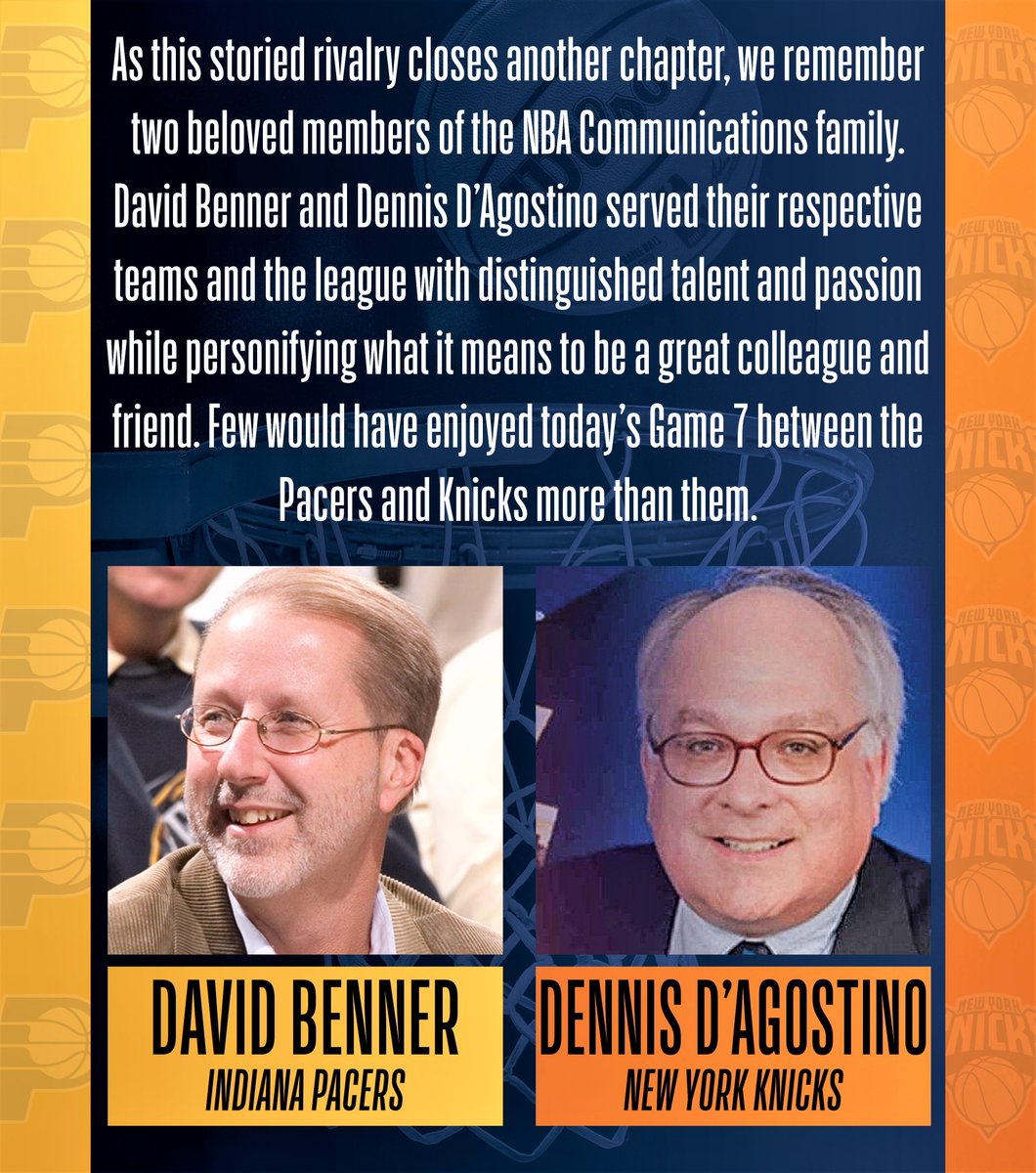 Prior to today’s Game 7, we remember David Benner and Dennis D’Agostino.