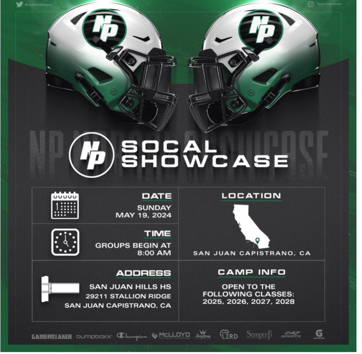 Ready to compete today at the @NPShowcases in SoCal. @PGregorian @GregBiggins @BrandonHuffman @247Sports @CoachDanny10 @OLuFootball @ttherzog @QBHitList @TheUCReport