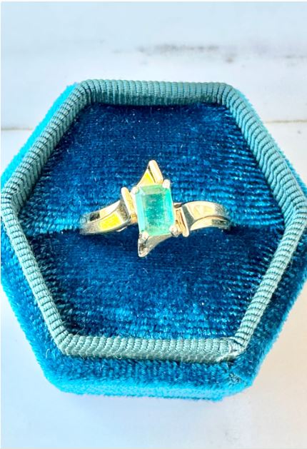 Excited to share the latest addition to my #etsy shop: Vintage Emerald Bypass Engagement Ring, Solid 14k Gold May Birthstone Ring etsy.me/3V5p5w6 #green #emerald #gold #women #vintagegemstones  #14k #ring #EtsyStarSeller #LittleWomenVintage #etsy #etsyshop #etsystore