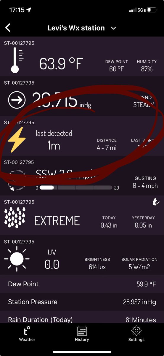 The @tempest_wx weather station is amazing! The second this #lightning struck on Tuesday the weather station picked it up, the distance estimation seems to be pretty accurate too! #wxtwitter #wxx