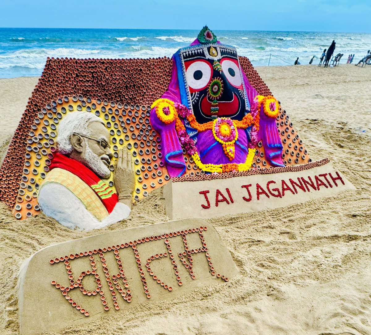 Jai Jagannath 🙏 Swagatam Hon’ble PM Shri @narendramodi ji to Jagannath Dham, #Puri . My installation sand art at Puri beach in Odisha.