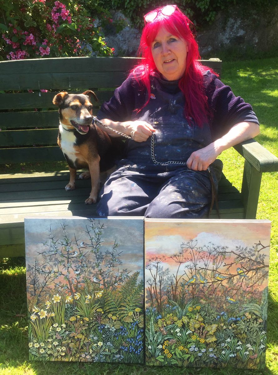 Barbara and Toby with her latest paintings 🌺🦜#welshwildlife #northwales