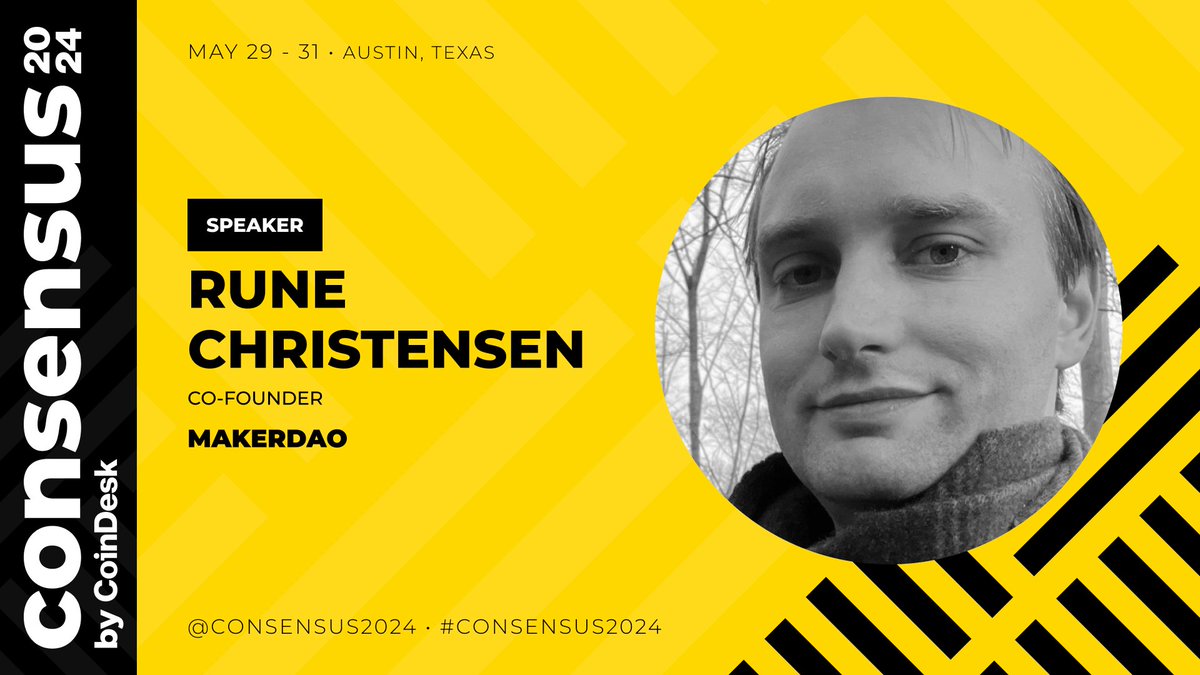 Explore the future of DeFi with @MakerDAO co-founder @RuneKek at #Consensus2024. Join us to explore the potential of decentralized finance. Discover more: 🔗 consensus2024.coindesk.com/agenda/event/-…