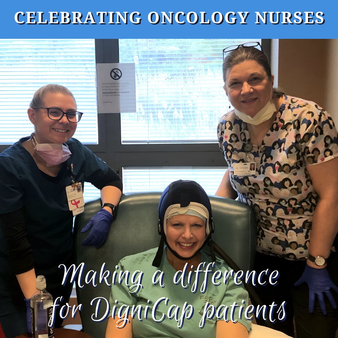 Celebrating Oncology Nurses - Rose & Nicole of @ascensionorg - 'I am grateful for Rose's and Nicole's compassion and support during my treatments.  - #DigniCap patient, Sandy.

#oncologynursingmonth #scalpcooling #cancer #chemo #breastcancer #dignitana #SavingHairChangingLives